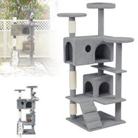 Produktbild von XMTECH Kratzbaum für Katzen in Grau und Beige mit 130 cm Höhe aus Plüsch und Sisal inklusive Höhle und Leiter