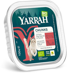 Produktbild von Yarrah Bio Chunks 16 x 100 g - Bio-Huhn & Bio-Rind mit Bio-Petersilie & Bio-Thymian
