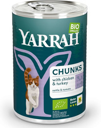 Produktbild von Yarrah Bio Chunks Katzenfutter Mix Bio-Huhn/Bio-Truthahn + Bio-Huhn/Bio-Rind - 24 x 405 g
