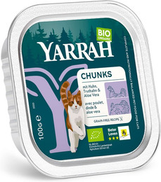 Produktbild von Yarrah Bio Katzenfutter Bröckchen Bio-Huhn & Bio-Truthahn mit Bio-Aloe Vera - 48 x 100 g