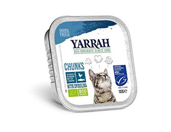 Produktbild von Yarrah Bio Katzenfutter Chunks Huhn Fisch mit Spirulina - 16 x 100 g