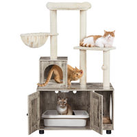 Produktbild von Yaheetech 2-in-1 Kratzbaum mit integriertem Katzenschrank für Katzenklo, 135 cm hoch, Beige/Grau