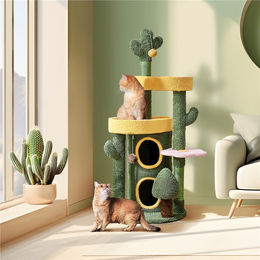 Yaheetech Kaktus Kratzbaum für Katzen mit 2 Aussichtsplattformen und 2 Katzenhöhlen Grün/Gelb 123 cm hoch – Bild 1 von 1