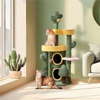 Produktbild von Yaheetech Kaktus Kratzbaum für Katzen mit 2 Aussichtsplattformen und 2 Katzenhöhlen Grün/Gelb 123 cm hoch