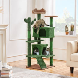 Yaheetech Kaktus Kratzbaum für Katzen mit Katzenhöhle und Aussichtsplattform 138 cm hoch in Grün/Braun – Bild 1 von 2