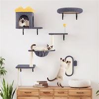 Produktbild von Yaheetech Katzen Kletterwand 4er Set für kleine bis mittelgroße Katzen mit Katzenhöhle, Liegeplattformen, Kratzbrett und Korb aus Plüsch und Sisal in Grau