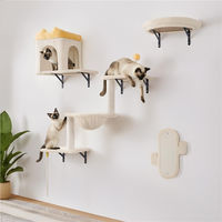 Produktbild von Yaheetech Katzen Kletterwand 4er Set mit Katzenhöhle, Liegeplattformen, Kratzbrett und Korb in Beige für kleine bis mittelgroße Katzen
