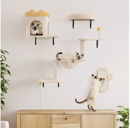 Yaheetech Katzen-Kletterwand Katzenmöbel-Set 4-teilig mit Kratzsäule und Sisal in Beige oder Weiß – Bild 1 von 5