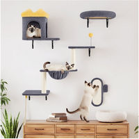 Produktbild von Yaheetech Katzen-Kletterwand Set 4-teilig mit Kratzsäule und Katzenhöhle in Grau mit Sisal