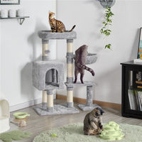 Produktbild von Yaheetech Katzenbaum Kratzbaum aus Plüsch und Sisal mit Liegefläche und Höhle in Grau Höhe 96,5 cm