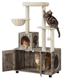 Yaheetech Katzenbaum mit integriertem Katzenklo Schrank All-in-One Kratzbaum 134,5 cm hoch – Bild 1 von 1