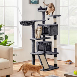 Yaheetech Kratzbaum 146 cm für Katzen mit 2 Katzenhöhlen und 3 Aussichtsplattformen Dunkelgrau – Bild 1 von 1
