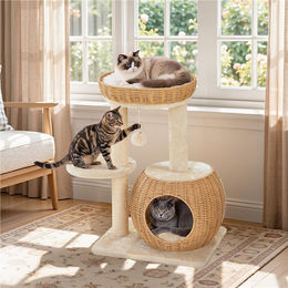 Yaheetech Kratzbaum aus PE-Rattan in Beige mit Katzenhöhle und Liegeplatz für kleine bis mittelgroße Katzen, 72 cm – Bild 1 von 2