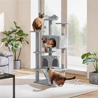 Produktbild von Yaheetech Kratzbaum für Katzen 139 cm mit 3 Aussichtsplattformen und 2 Kuschelhöhlen in Hellgrau