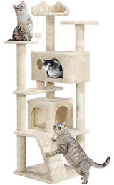 Yaheetech Kratzbaum für Katzen 158 cm mit 2 Höhlen in Beige – Bild 1 von 1