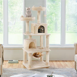 Yaheetech Kratzbaum für Katzen 158 cm mit 5 Sisalstämmen und 2 Plattformen in Beige – Bild 1 von 1