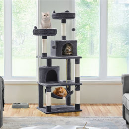 Yaheetech Kratzbaum für Katzen 158 cm mit 5 Sisalstämmen und 2 Plattformen in Dunkelgrau – Bild 1 von 3