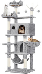 Yaheetech Kratzbaum für Katzen 170cm Hellgrau mit 3 Katzenangeln und Ball – Bild 1 von 1