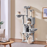 Produktbild von Yaheetech Kratzbaum für Katzen 175 cm mit Sisal-Säulen, Plattformen, Korb und Hängematte in Hellgrau