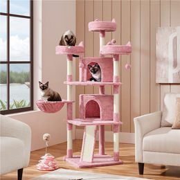 Yaheetech Kratzbaum für Katzen 175 cm mit Sisalstäben und Höhlen in Rosa – Bild 1 von 1