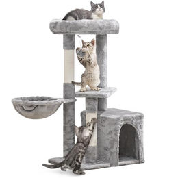 Yaheetech Kratzbaum für Katzen 87 cm mit Sisalstämmen und Plüsch in Grau – Bild 1 von 3