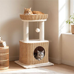 Yaheetech Kratzbaum für Katzen aus PE-Rattan mit Katzenhöhle und Plattform in Beige, 71,5 cm – Bild 1 von 2