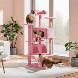 Yaheetech Kratzbaum für Katzen in Rosa mit 3 Aussichtsplattformen und 2 Kuschelhöhlen, 139 cm hoch – Bild 1 von 1
