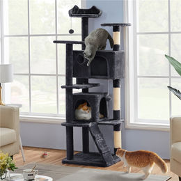 Yaheetech Kratzbaum für Katzen in Schwarz mit Plüsch, 178 cm hoch – Bild 1 von 3