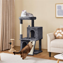 Yaheetech Kratzbaum für Katzen mit 2 Häuschen und Sisal-Kratzstangen Dunkelgrau 106 cm – Bild 1 von 1
