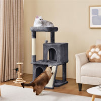 Produktbild von Yaheetech Kratzbaum für Katzen mit 2 Häuschen und Sisal-Kratzstangen Dunkelgrau 106 cm