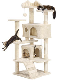 Yaheetech Kratzbaum für Katzen mit 2 Höhlen beige 139 cm – Bild 1 von 1