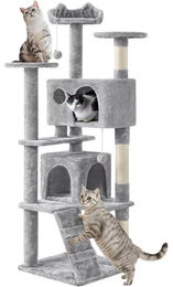 Yaheetech Kratzbaum für Katzen mit 2 Höhlen hellgrau 158 cm – Bild 1 von 1