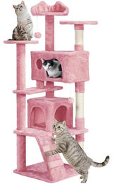 Yaheetech Kratzbaum für Katzen mit 2 Höhlen in Rosa 158 cm – Bild 1 von 1