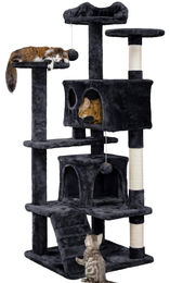 Yaheetech Kratzbaum für Katzen mit 2 Höhlen schwarz 139 cm – Bild 1 von 1