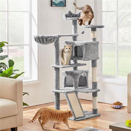 Yaheetech Kratzbaum für Katzen mit 2 Katzenhöhlen und 3 Aussichtsplattformen Hellgrau 146 cm – Bild 1 von 1