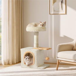 Yaheetech Kratzbaum für Katzen mit fischförmiger Plattform und Plüschball in Beige 72 cm – Bild 1 von 1