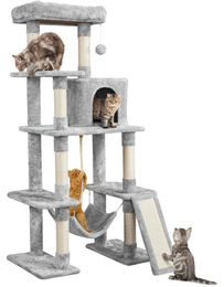 Yaheetech Kratzbaum für Katzen mit Hängematte und Spielseil hellgrau 159 cm – Bild 1 von 1