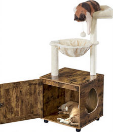 Yaheetech Kratzbaum für Katzen mit integrierter Katzentoiletten-Abschottung aus Plüsch und Sisal in Braun/Beige, 125 cm – Bild 1 von 1