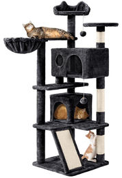Yaheetech Kratzbaum für Katzen mit Kratzbrett und Korb Schwarz 145 cm – Bild 1 von 1