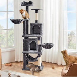 Yaheetech Kratzbaum für Katzen mit Sisal-Säulen, Plattformen, Korb und Hängematte in Grau – Bild 1 von 3