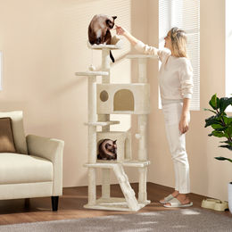 Yaheetech Kratzbaum für kleine bis mittelgroße Katzen in Beige mit 158 cm Höhe – Bild 1 von 2