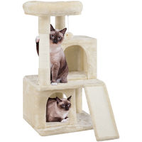Produktbild von Yaheetech Kratzbaum für kleine bis mittelgroße Katzen mit 2 Häuschen und Sisal-Kratzstangen, 91 cm, Beige
