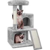Produktbild von Yaheetech Kratzbaum für kleine bis mittelgroße Katzen mit 2 Häuschen und Sisal-Kratzstangen, 91 cm, Hellgrau