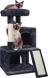 Yaheetech Kratzbaum für kleine bis mittelgroße Katzen mit 2 Häuschen und Sisal-Kratzstangen Schwarz 91 cm – Bild 1 von 4