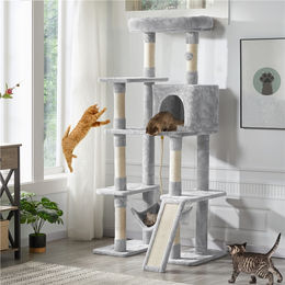 Yaheetech Kratzbaum für kleine bis mittelgroße Katzen mit Katzenhöhlen und Plattformen 159 cm hoch Grau – Bild 1 von 1