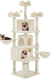 Yaheetech Kratzbaum für Katzen 194 cm mit 3 Aussichtsplattformen, 2 Liegemulden und 3 Höhlen in Beige oder Weiß – Bild 1 von 2