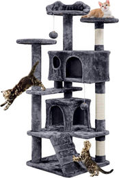 Yaheetech Kratzbaum für Katzen aus Plüsch in Dunkelgrau mit 137 cm Höhe – Bild 1 von 1