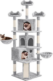 Yaheetech Kratzbaum für Katzen in Grau mit 3 Aussichtsplattformen, 2 Liegemulden und 3 Höhlen, 194 cm hoch – Bild 1 von 3