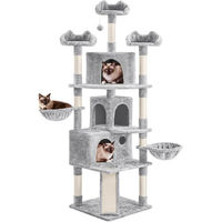 Produktbild von Yaheetech Kratzbaum für Katzen in Grau mit 3 Aussichtsplattformen, 2 Liegemulden und 3 Höhlen, 194 cm hoch