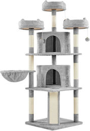 Yaheetech Kratzbaum für Katzen in Grau mit Katzenhaus, Liegemulde, Kratzbrett aus Sisal und Plüschbällen – Bild 1 von 5